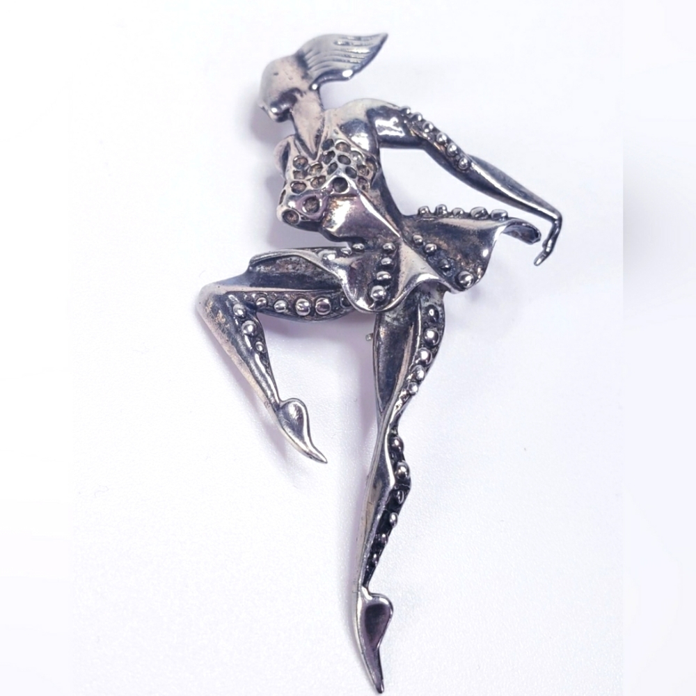 Sterling Silver Sculpted Ballet Dancer Brooch Pin. 2.5"